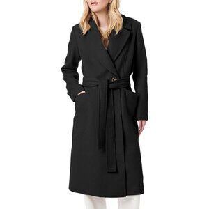 ✨Danedvi Collar Pea Coat Women Black Notch Long Sleeve Casual Overcoat with Belt